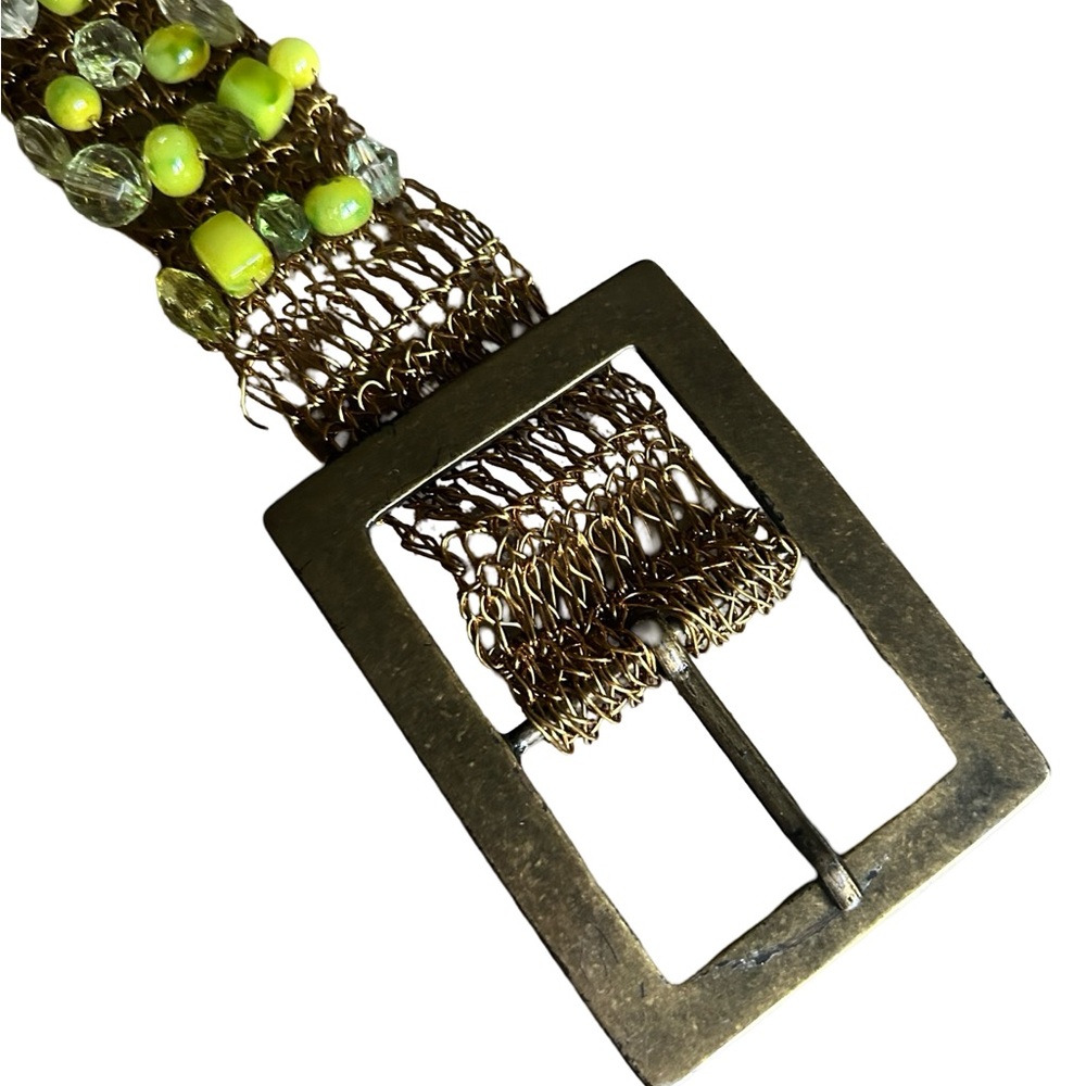 Gold Green Beaded Chunky Metal Retro Artsy Belt - Picture 9 of 12